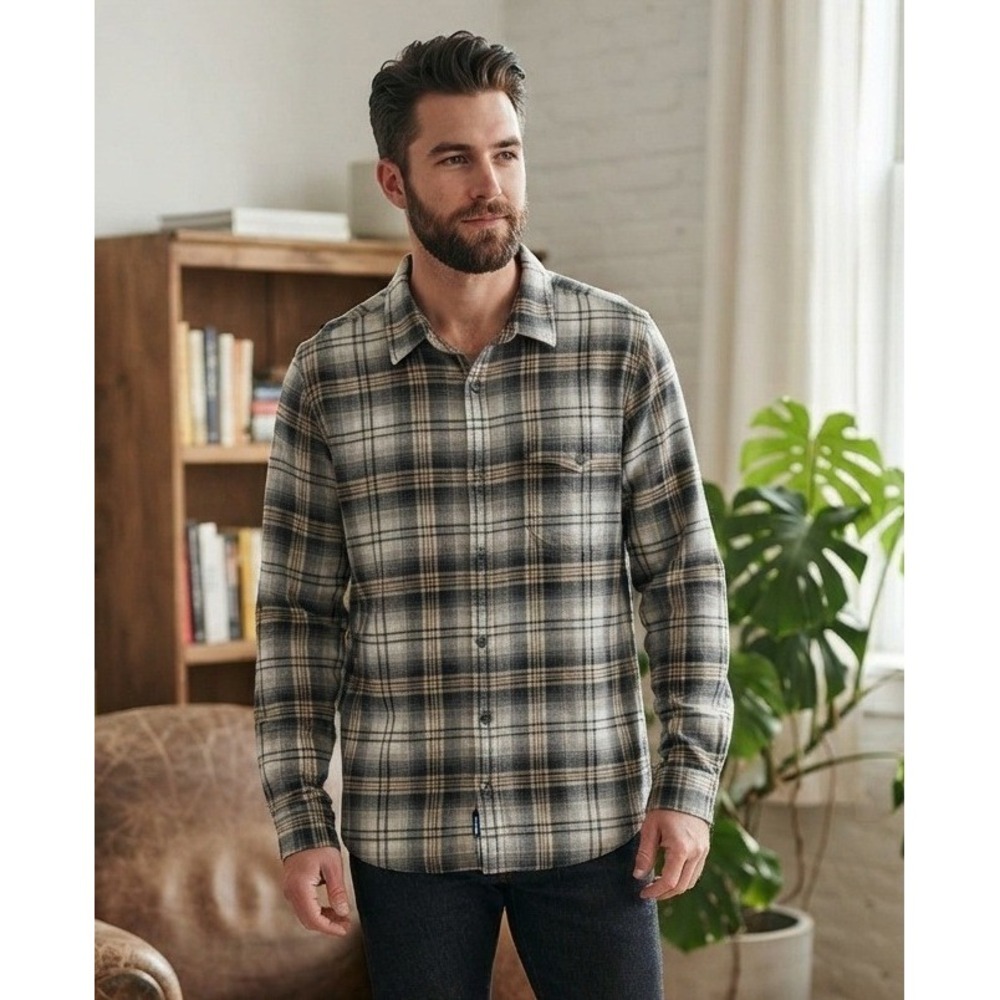 Patagonia Fjord Flannel Plaid Button Up Long Sleeve Shirt XL Gray Organic Cotton